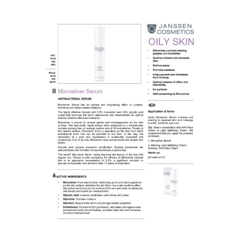 Антибактеріальна сироватка Janssen Cosmetics Oily Skin Microsilver Serum