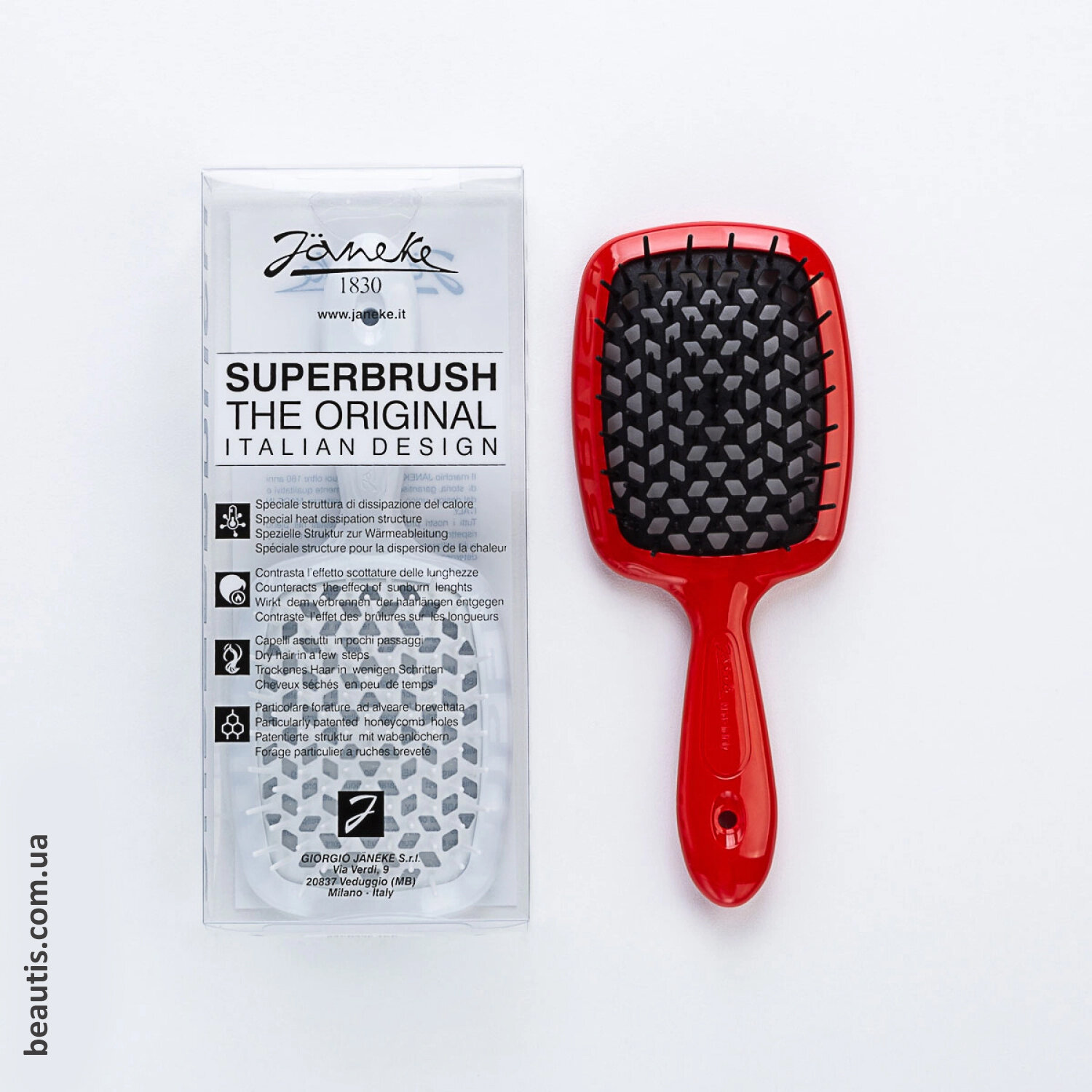 Гребінець червоний з чорним Janeke Superbrush Standart Red & Black
