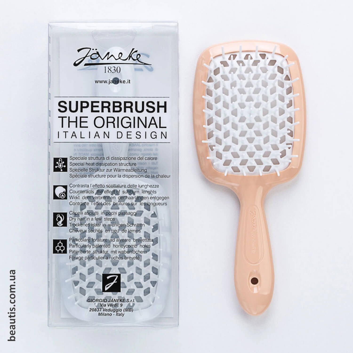 Гребінець персиковий з білим Janeke Superbrush Standart Peach