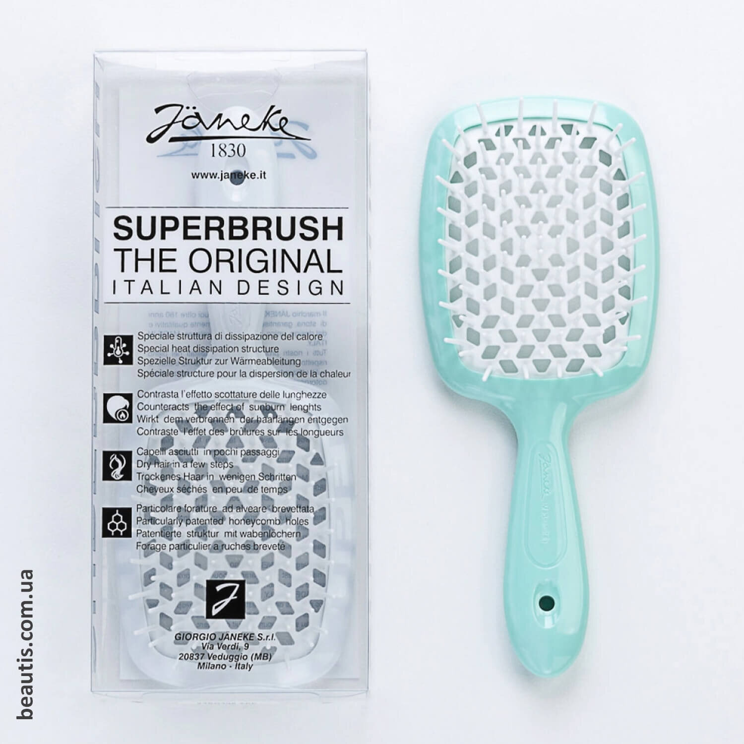 Маленький гребінець блакитний з білим Janeke Superbrush Small Tiffany 