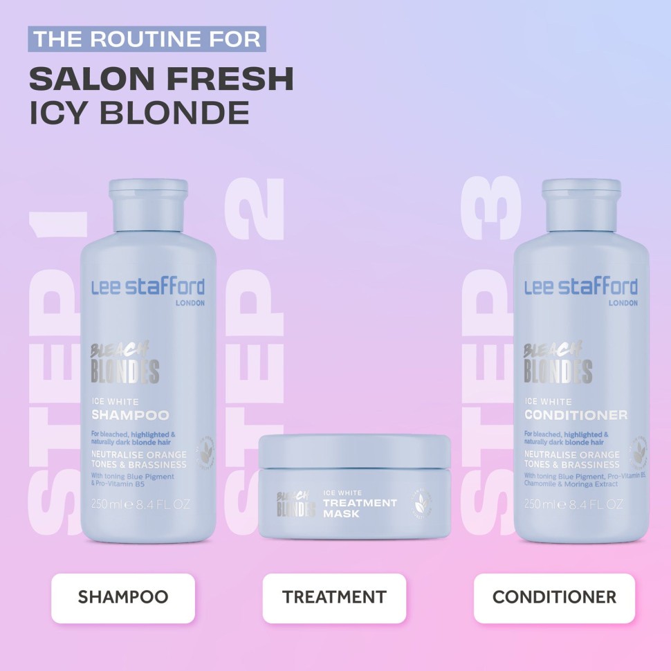 Шампунь для волосся з синім пігментом Lee Stafford Bleach Blondes Ice White Toning Shampoo