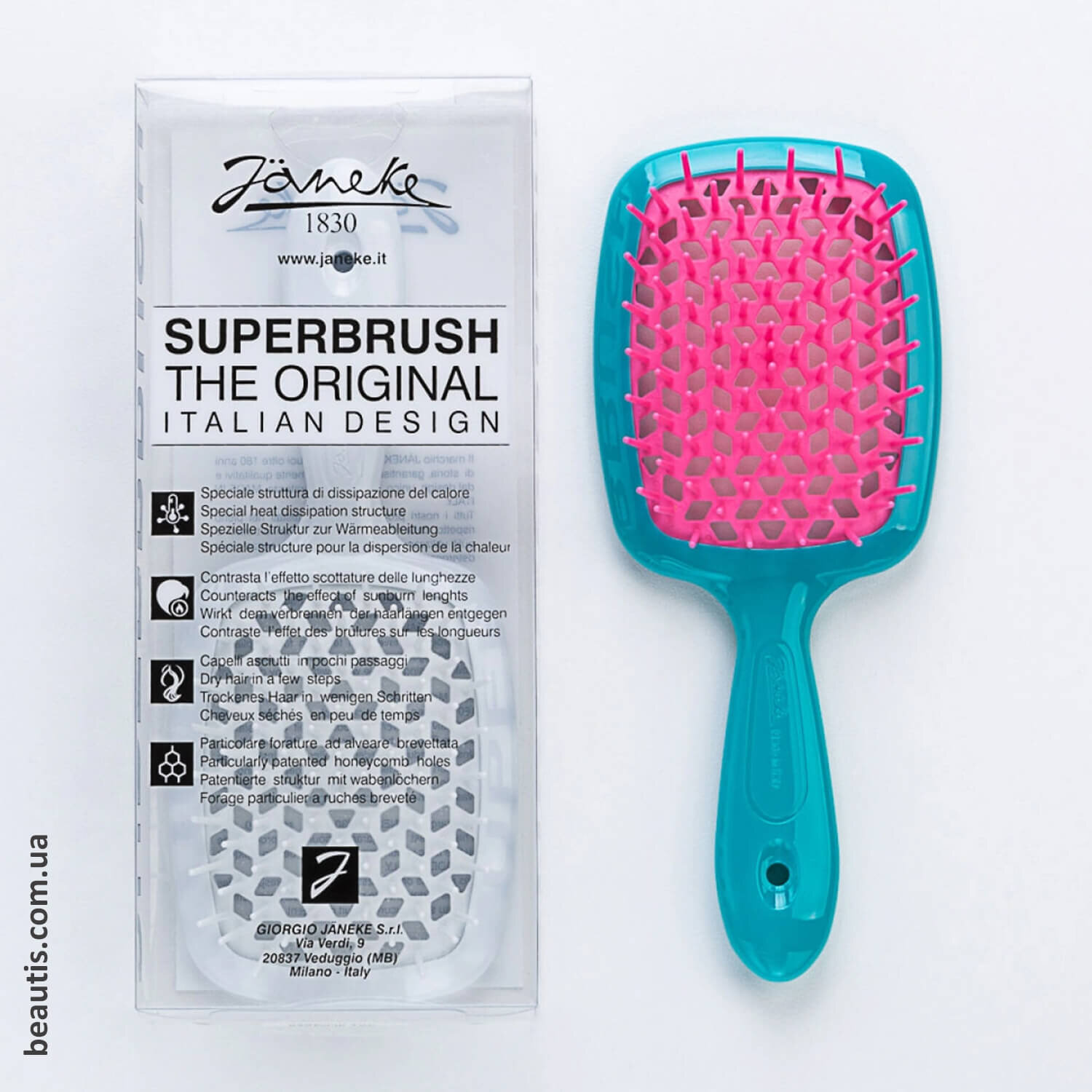 Гребінець блакитний з рожевим Janeke Superbrush Standart Blue & Pink