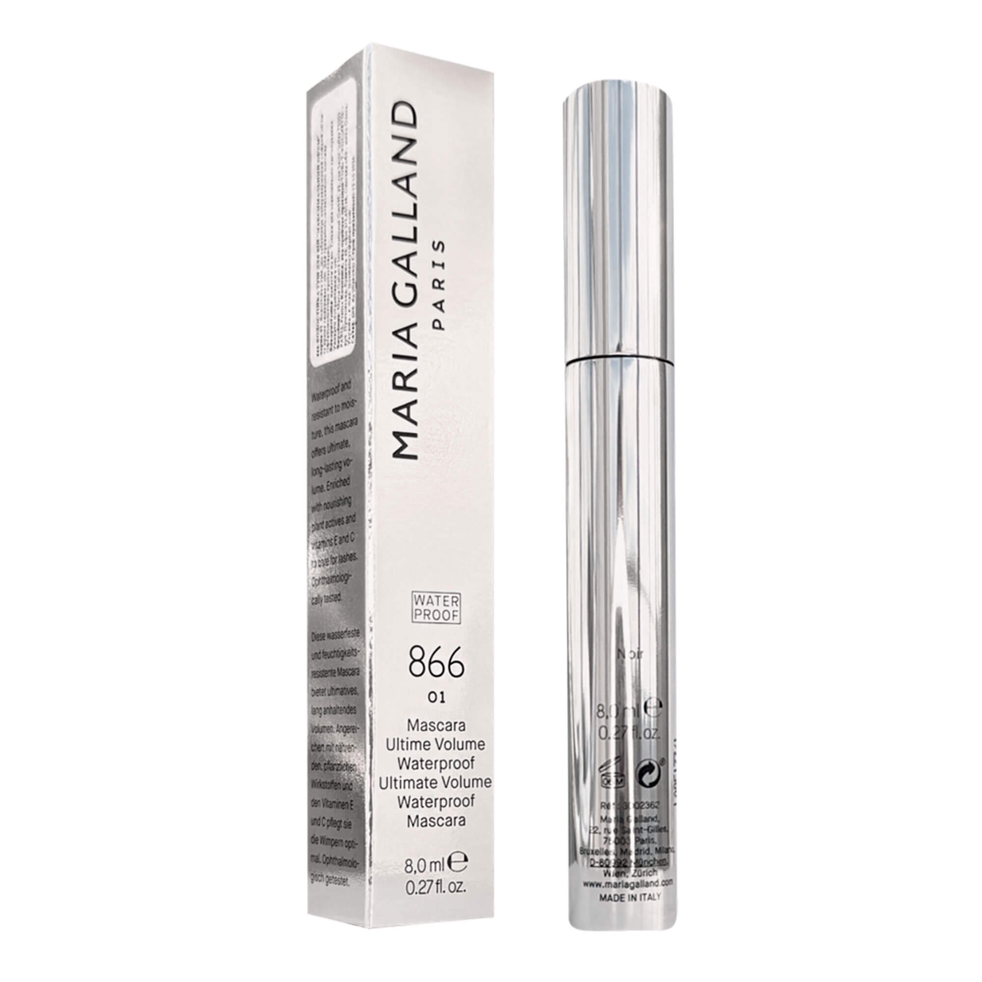Водостойкая тушь для объема ресниц Чорная Maria Galland 866 Ultimate Volume WP Mascara Noir