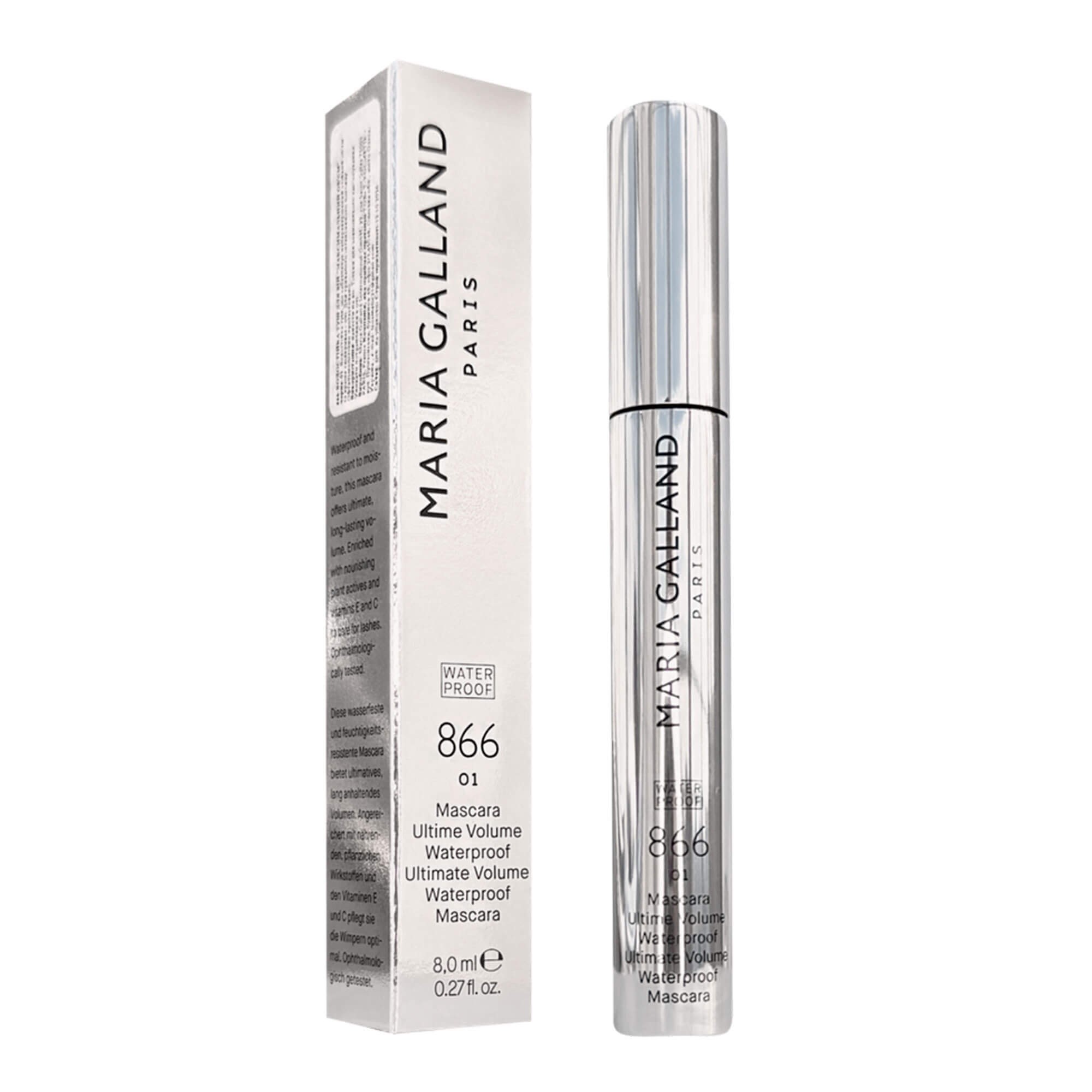 Водостойкая тушь для объема ресниц Чорная Maria Galland 866 Ultimate Volume WP Mascara Noir