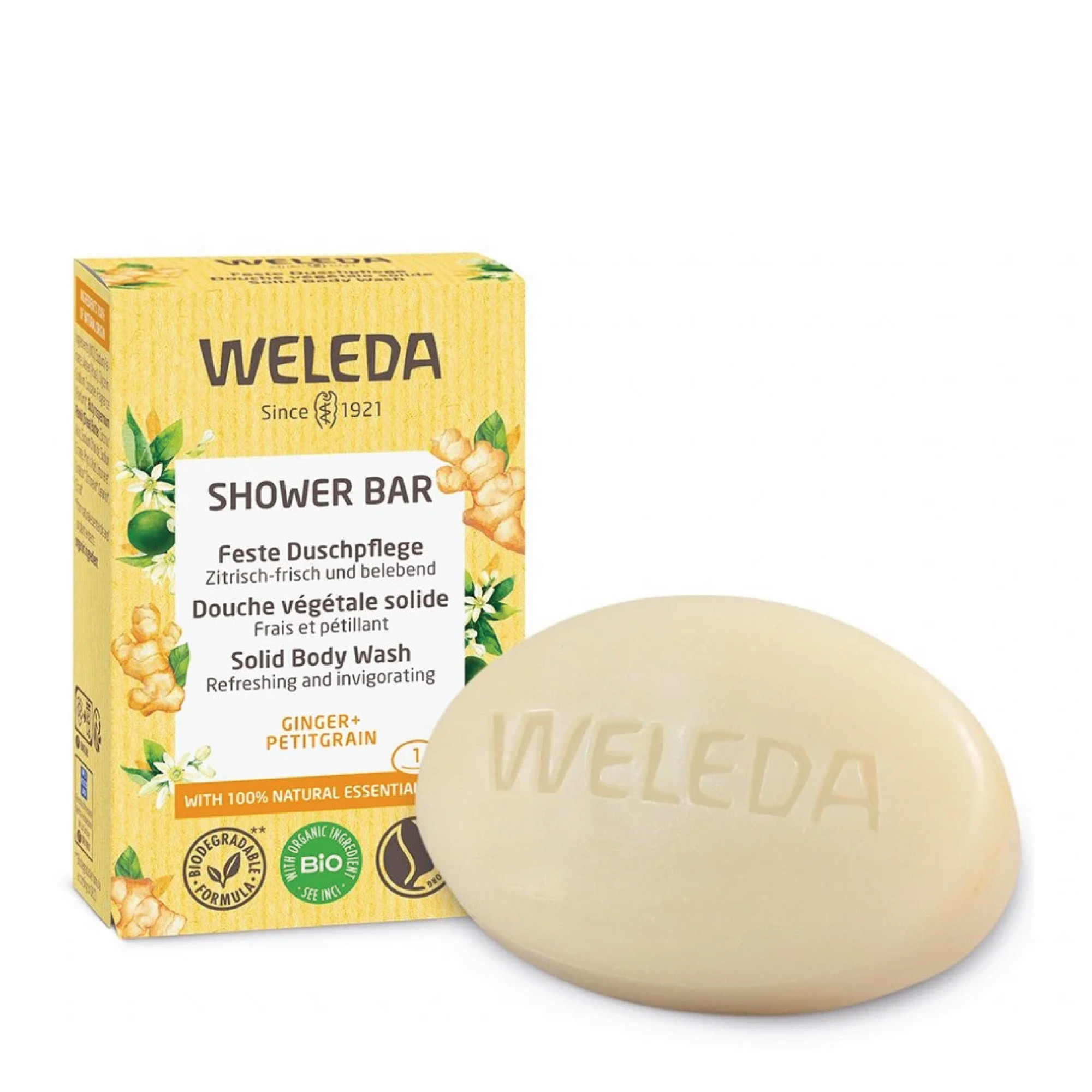 Weleda Shower Bar Solid Body Wash Ginger+Petitgrain - Твердий арома-бар для душу Імбир і Гіркий апельсин