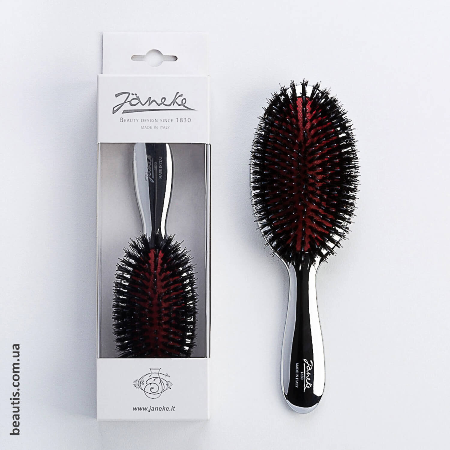 Гребінець із щетиною кабана та нейлоном хром Janeke Chrome Brush With Bristles and Nylon L