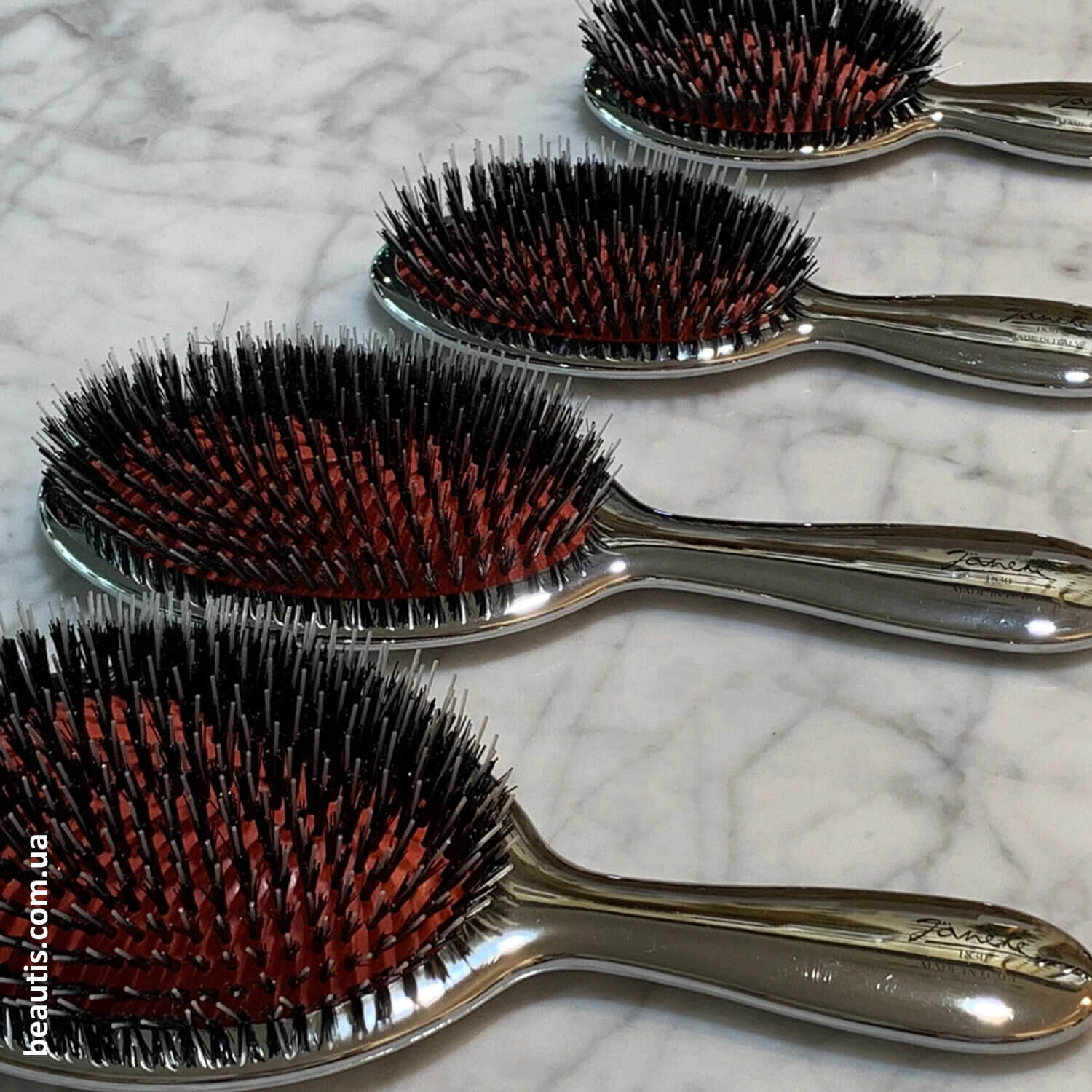 Гребінець із щетиною кабана та нейлоном хром Janeke Chrome Brush With Bristles and Nylon L