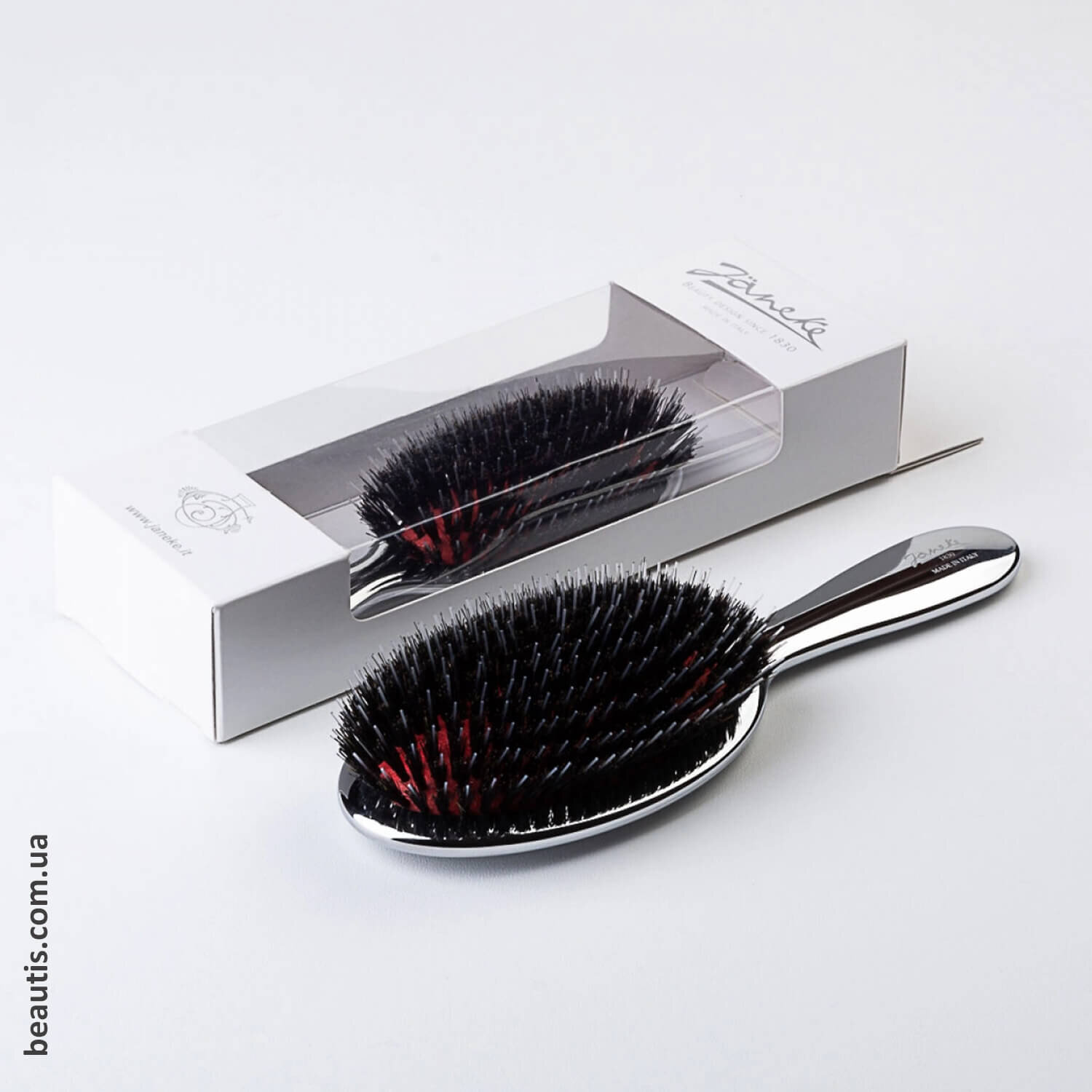 Гребінець із щетиною кабана та нейлоном хром Janeke Brush With Bristles and Nylon M