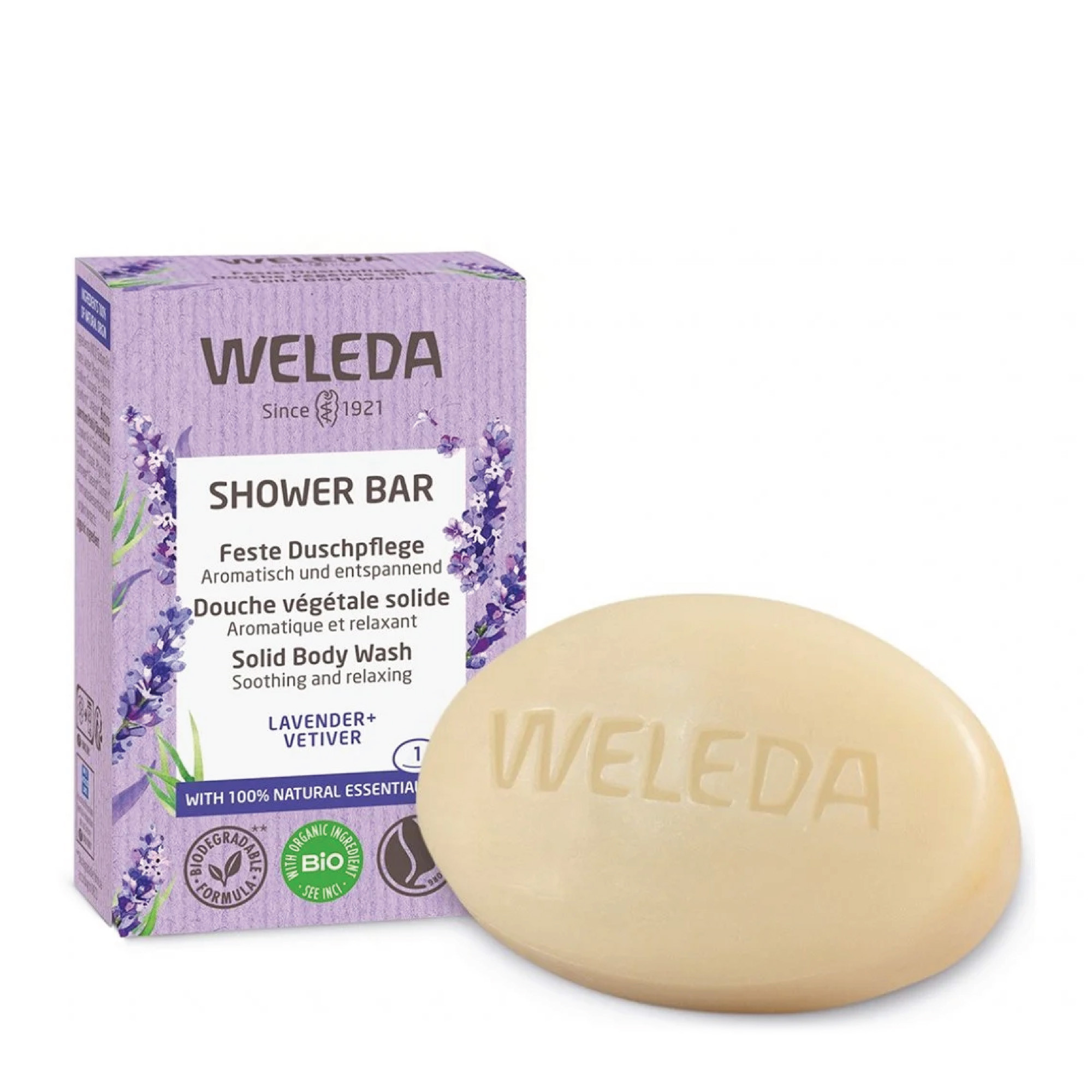 Weleda Shower Bar Solid Body Wash Lavander+Vetiver - Твердий арома-бар для душу Лаванда та ветивер