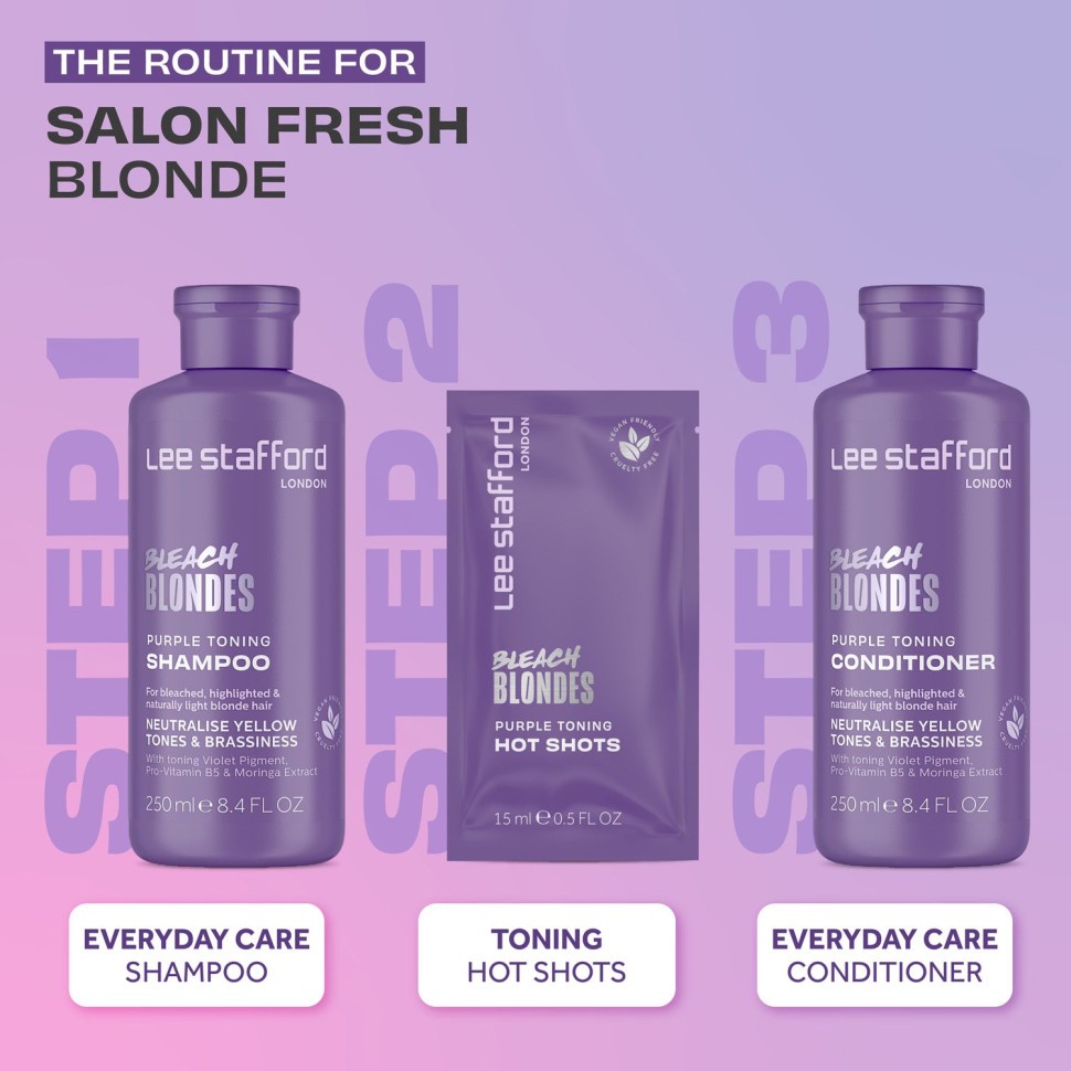 Тонирующие фиолетовые ампулы для осветленных волос Lee Stafford Bleach Blondes Purple Toning Hot Shots