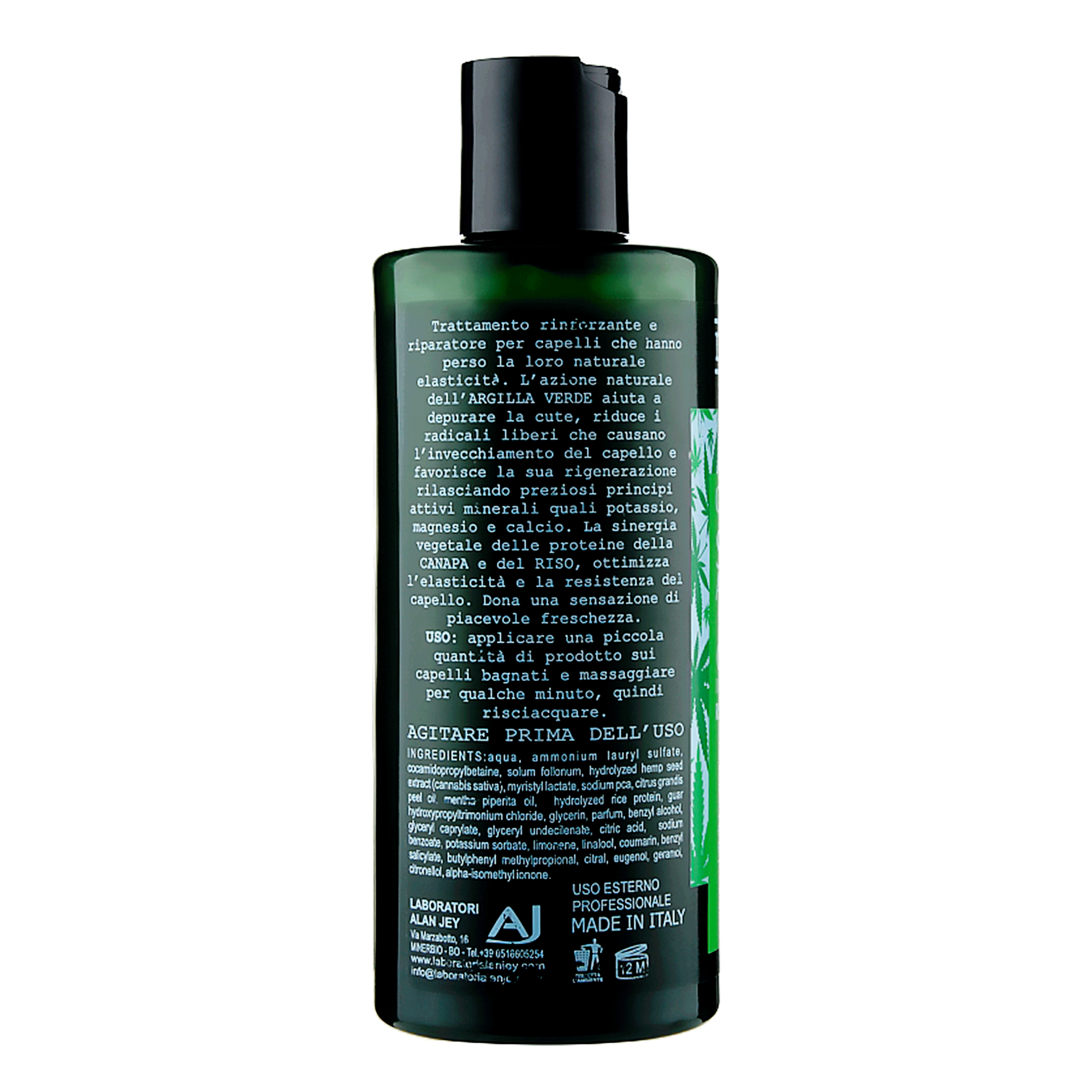 Шампунь с зеленой глиной, протеинами конопли и риса Alan Jey Green Natural Argilla Verde Con Proteine Della Canapa E Riso