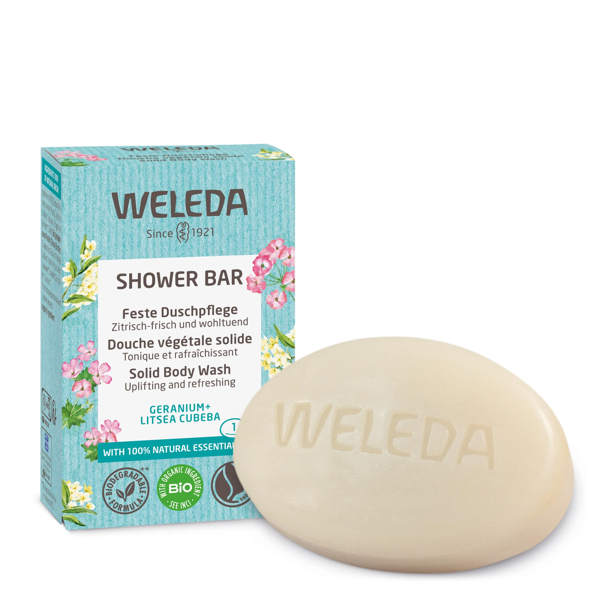 Weleda Shower Bar Solid Body Wash - Твердий арома-бар для душу Герань і Літсея Кубеба