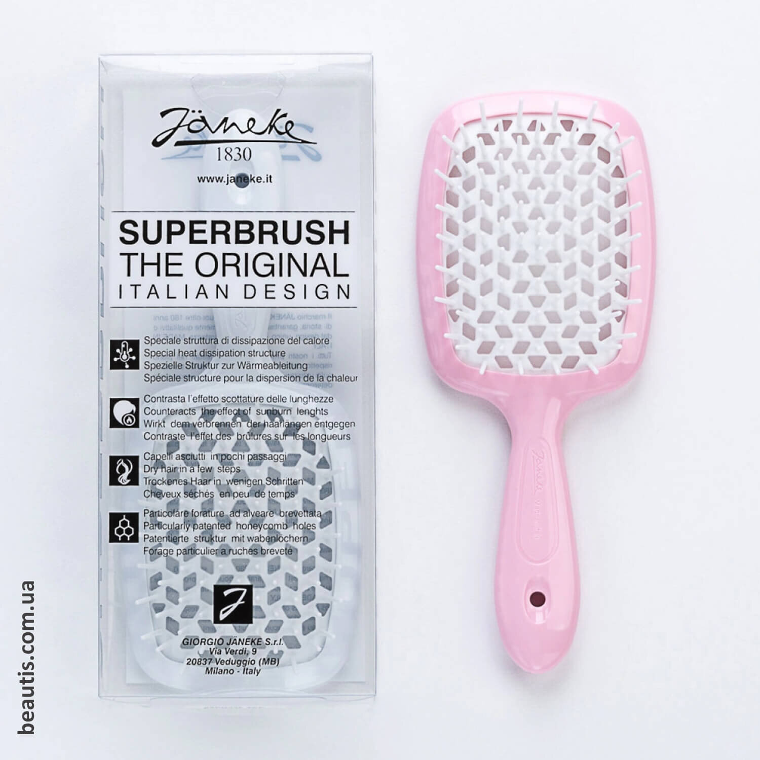 Гребінець рожевий з білим Janeke Superbrush Standart Pastel Pink