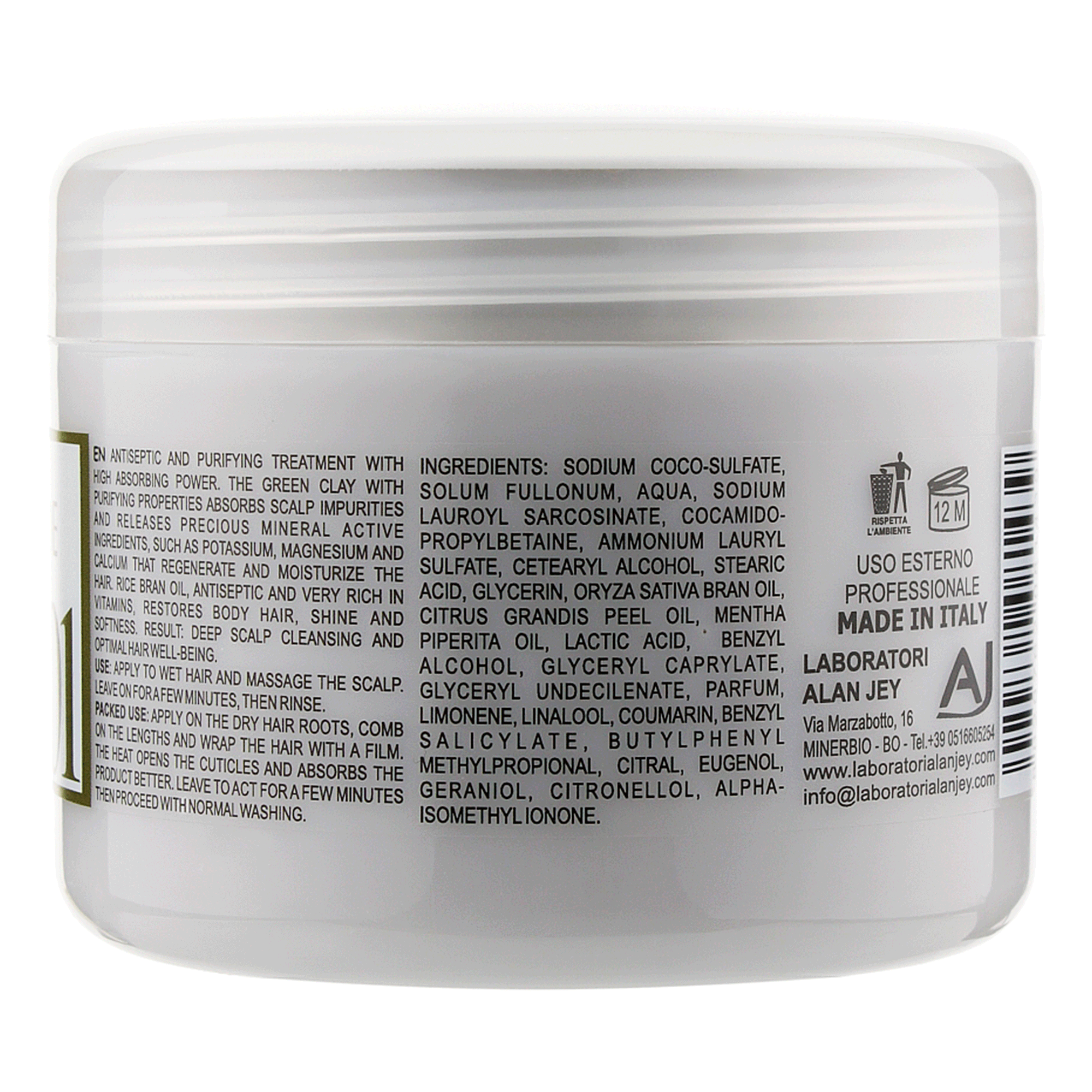 Крем-шампунь Alan Jey Green Natural Crema Shampoo Argilla Verde E Olio Di Crusca Di Riso