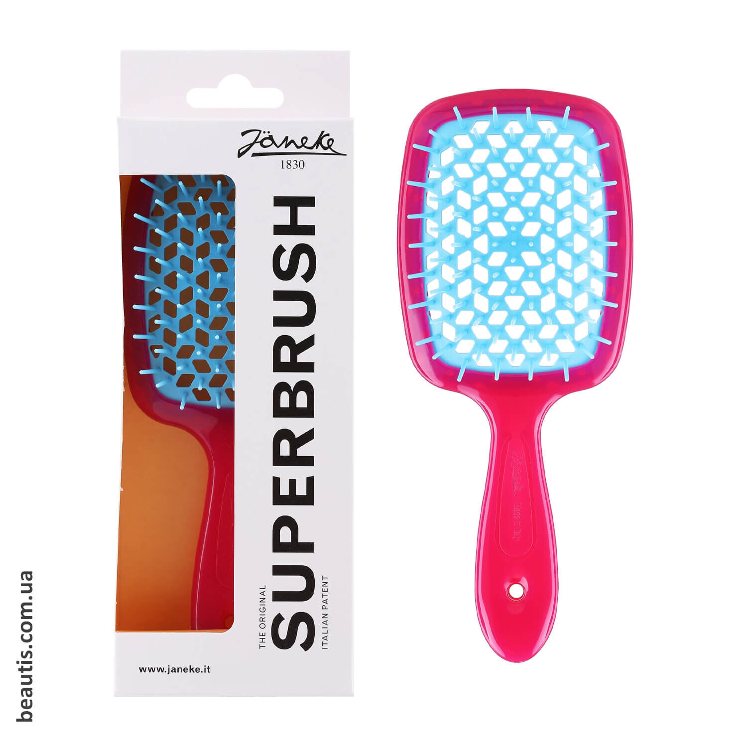 Гребінець малиновий з блакитним Janeke Superbrush Standart Raspberry & Blue
