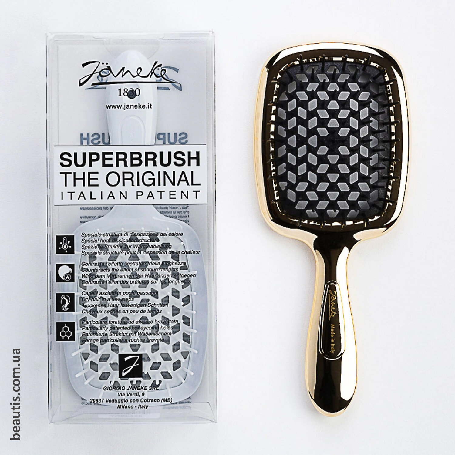 Гребінець золотий з чорним Janeke Superbrush Standart Gold Colour