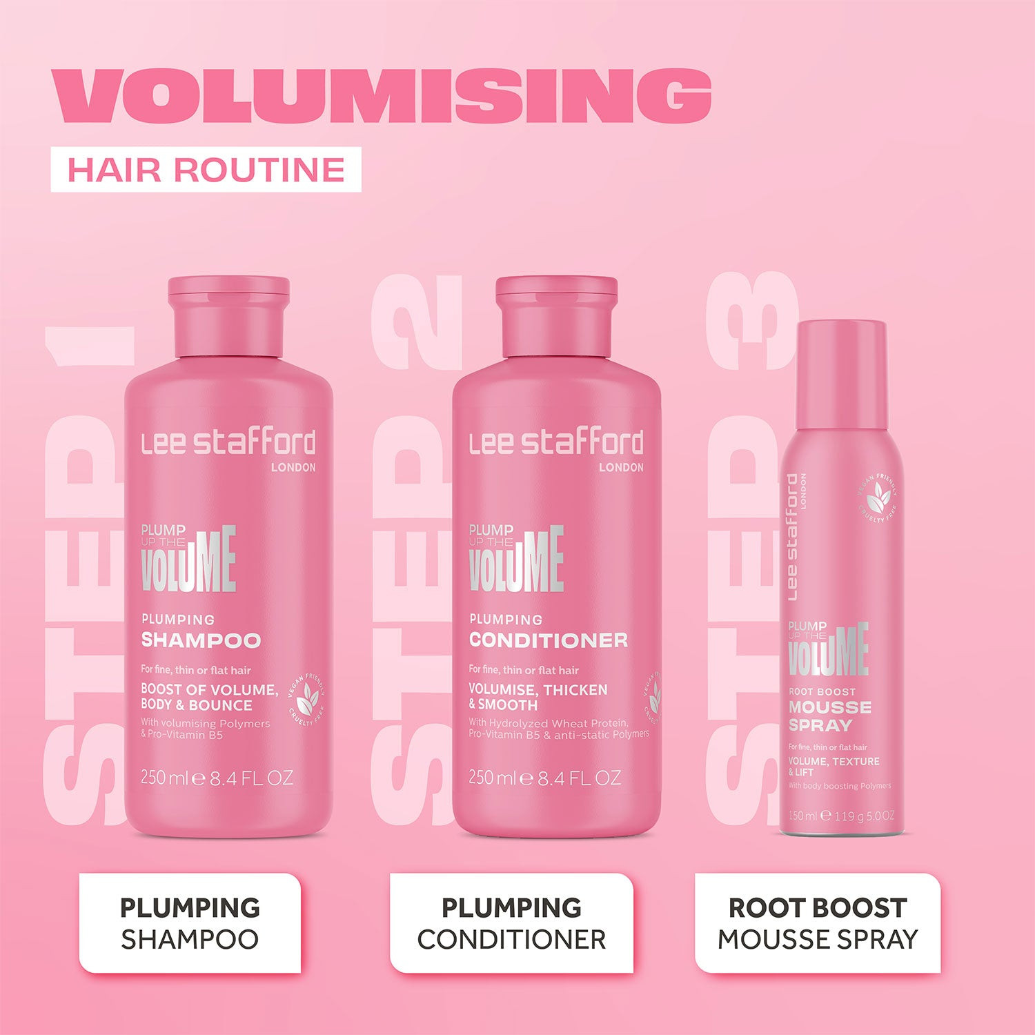 Мус для коренів волосся для надання об'єму Lee Stafford Plump Up The Volume Root Boost Mousse Spray