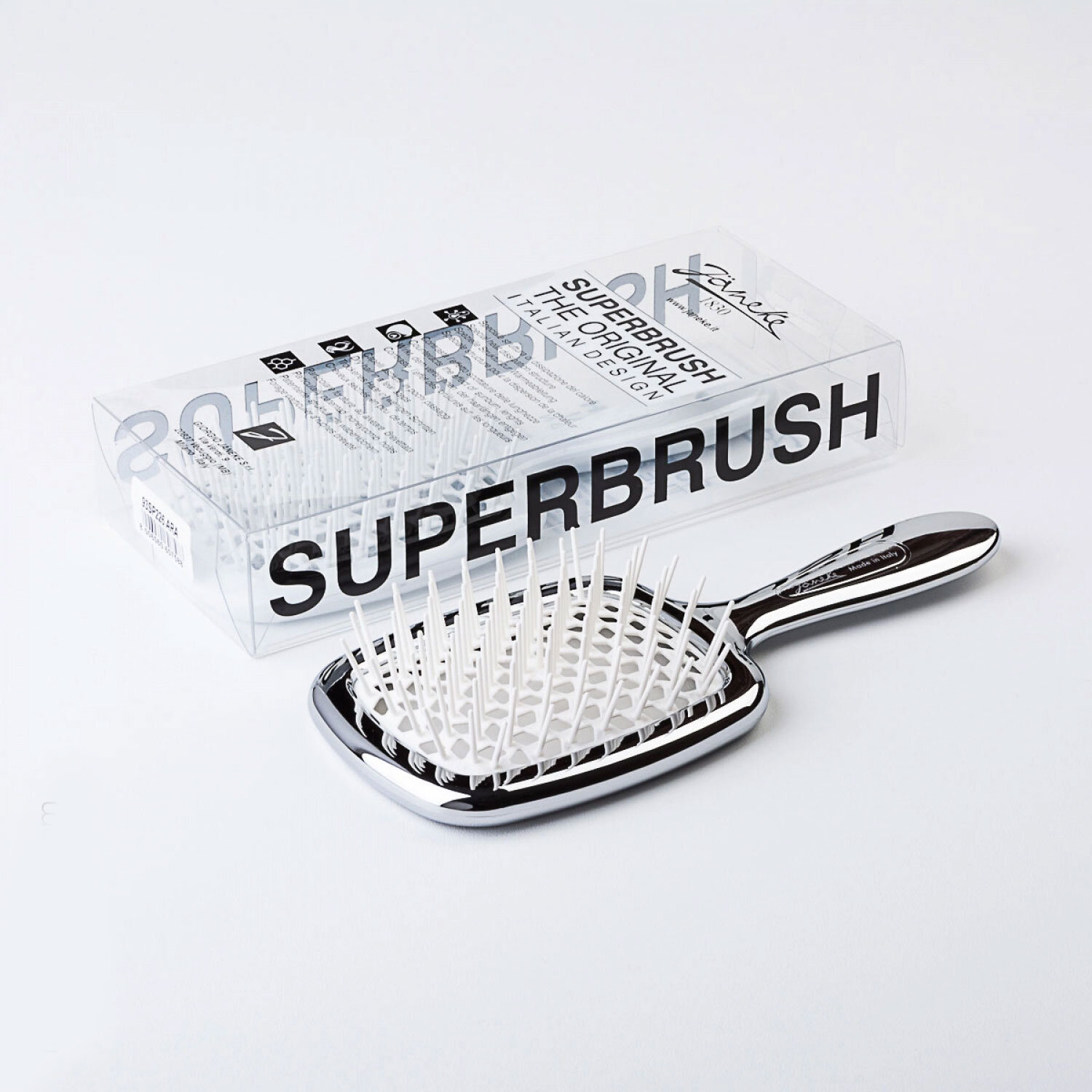 Гребінець хромований з білим Janeke Superbrush Standart Сhrome Colour