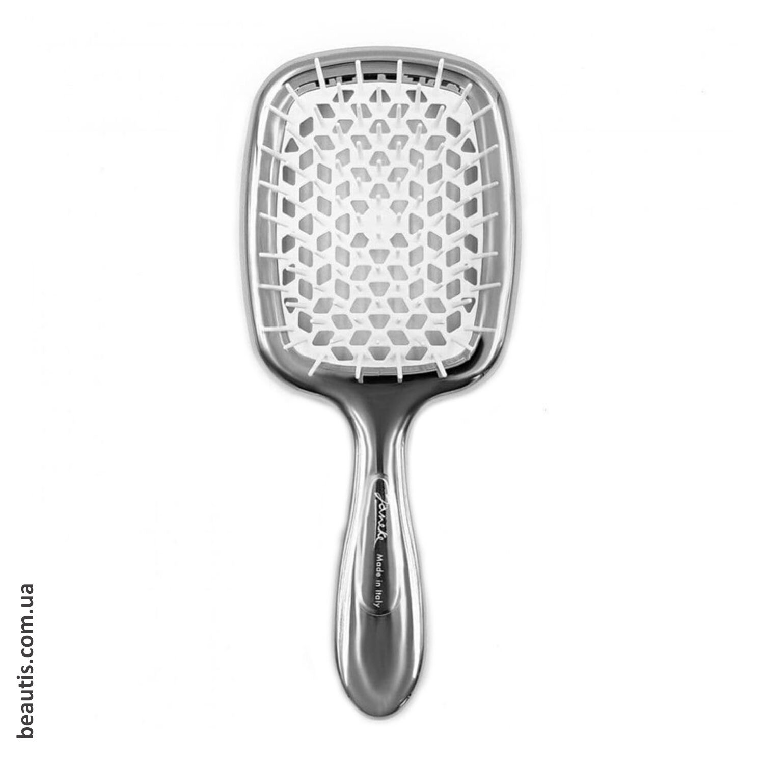 Гребінець хромований з білим Janeke Superbrush Standart Сhrome Colour