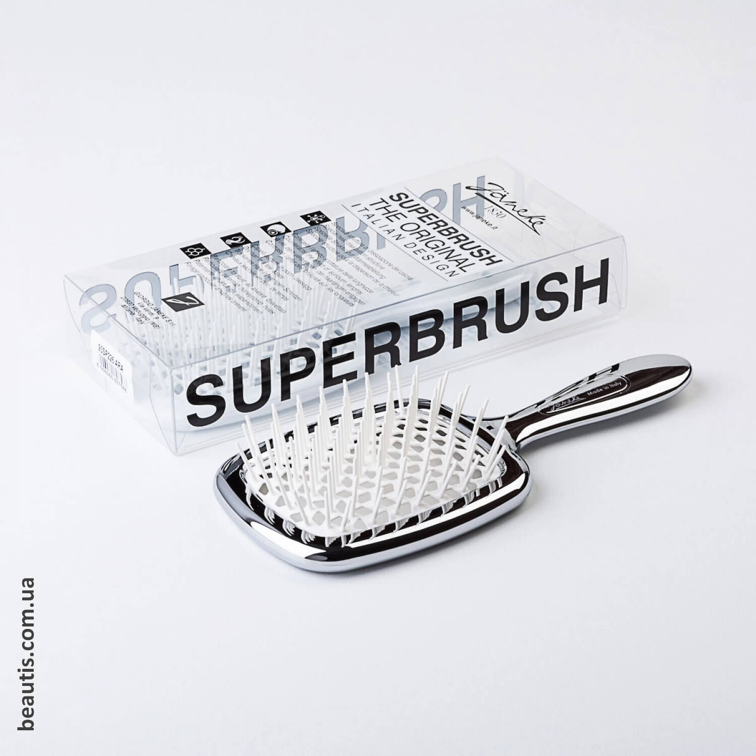 Гребінець хромований з білим Janeke Superbrush Standart Сhrome Colour