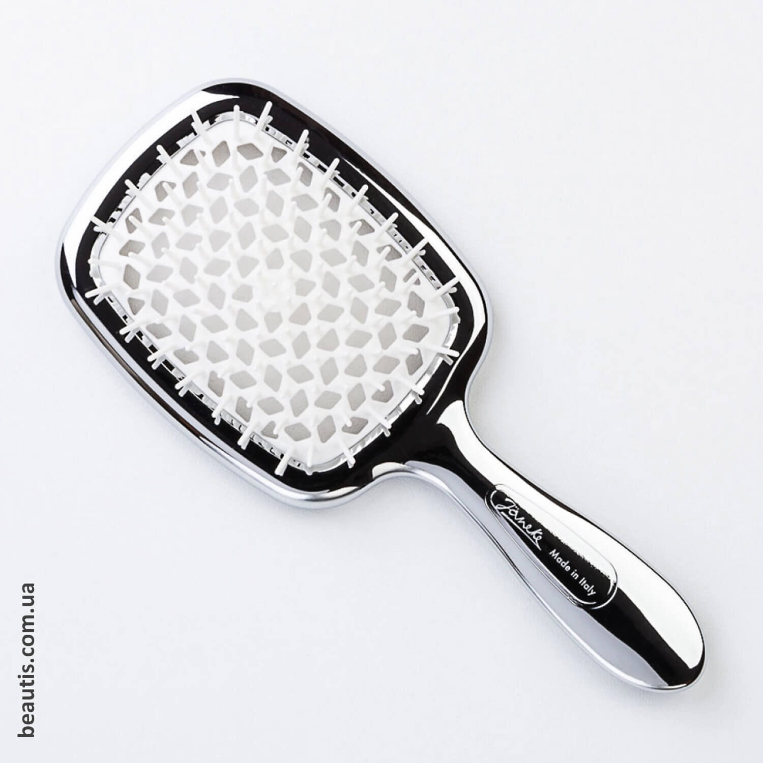 Гребінець хромований з білим Janeke Superbrush Standart Сhrome Colour