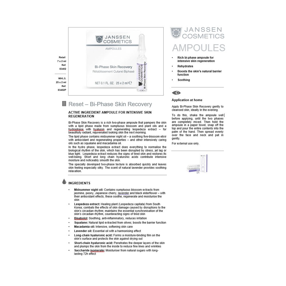 Насыщенная двухфазная ампула Janssen Cosmetics Ampoules Bi-Phase Skin Recovery